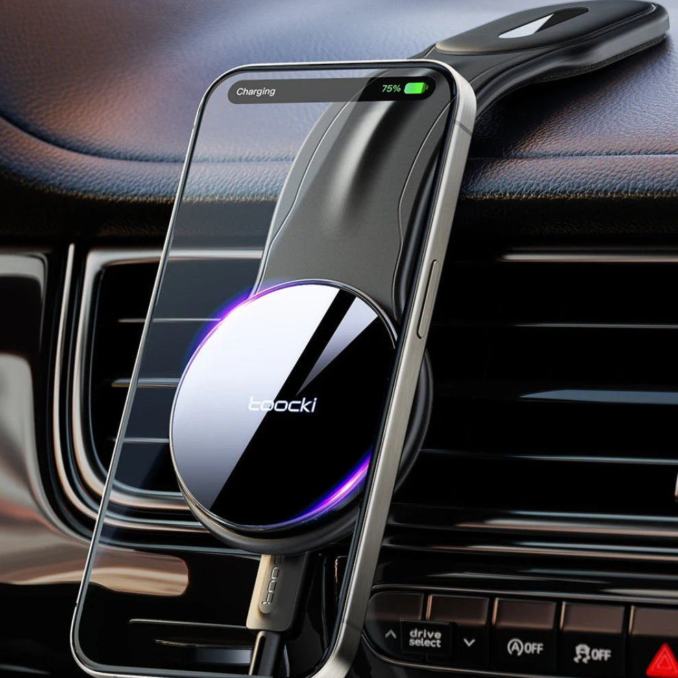 Magnetic Car Phone Holder & 15W Wireless Charger for iPhone 15-12, Samsung S23