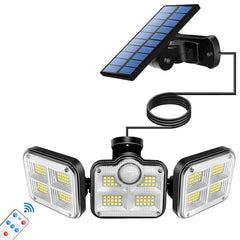 108/122/138/171 LED Solar Lights - 3 Head Motion Sensor, 270 Degree Wide Angle, Waterproof, Remote Control Wall Lamp