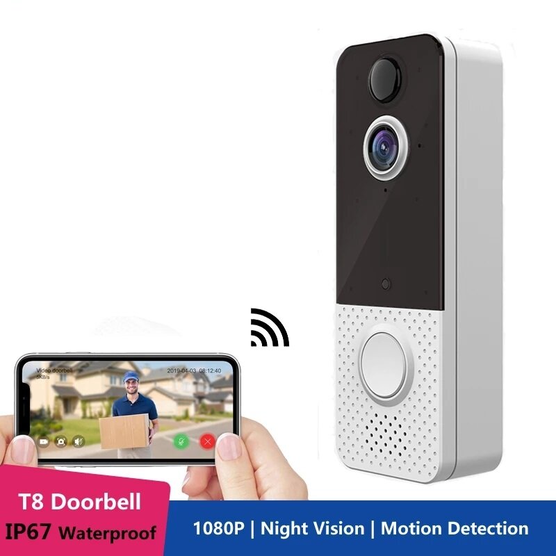 1080P WiFi Smart Video Doorbell Camera with Night Vision, PIR Motion Detection, IP67 Waterproof, Wireless Intercom