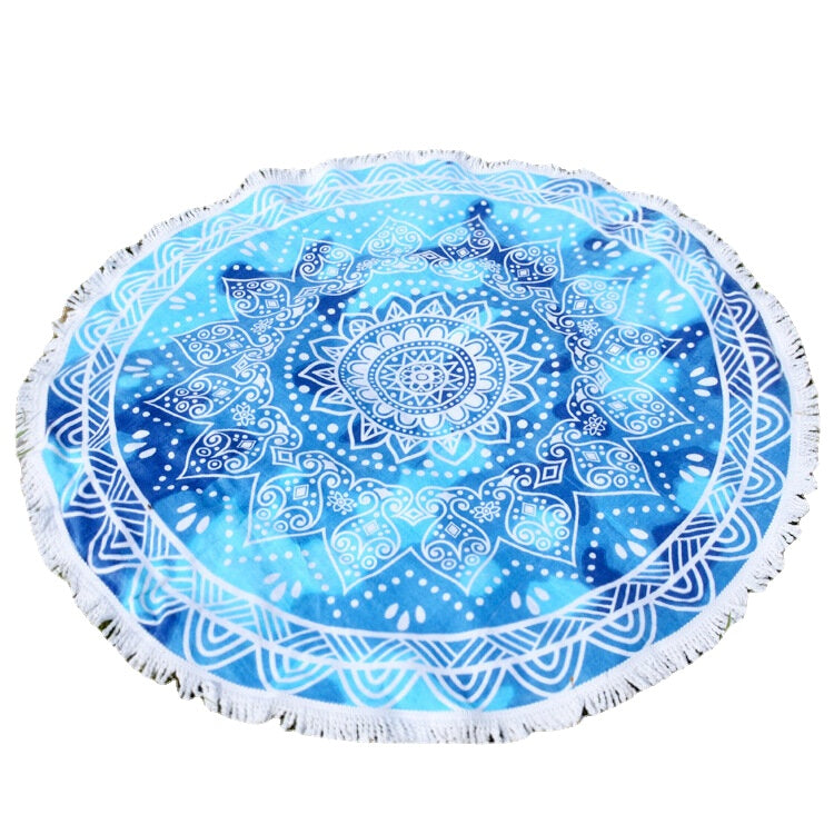 150cm Pure Cotton Round Beach Towel, Yoga Mat, Bed Sheet, Tapestry, Tablecloth - Cut Pile Printing