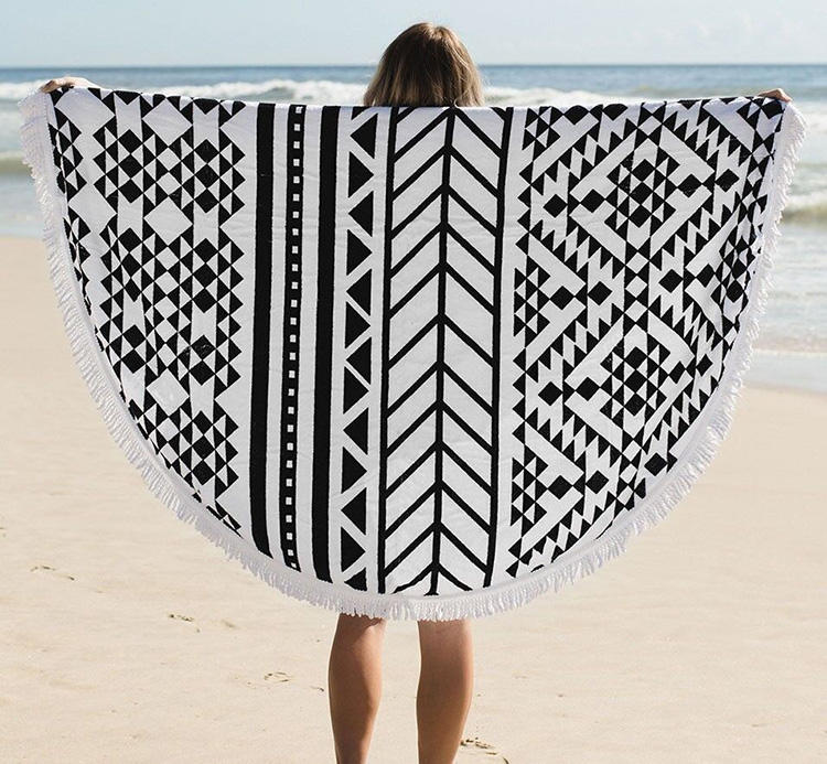 150cm Pure Cotton Bohemian Round Tassel Knitted Beach Towel Lantern Blanket