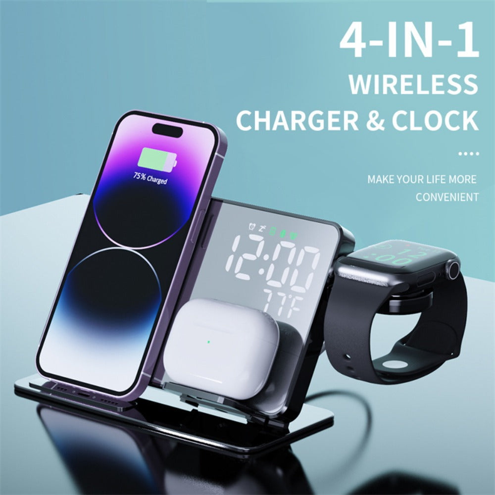 15W Fast Wireless Charger & Alarm Clock for iPhone, Samsung, Huawei, Apple Watch, AirPods