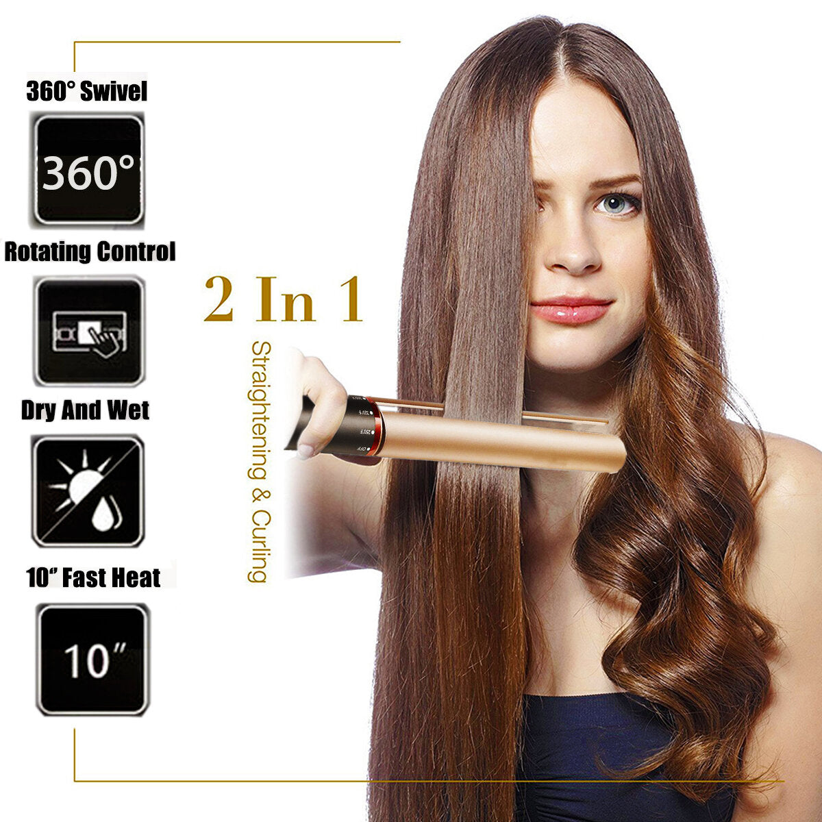 2-in-1 Professional Salon Hair Straightener & Curler Set, 250-450 DegreeF