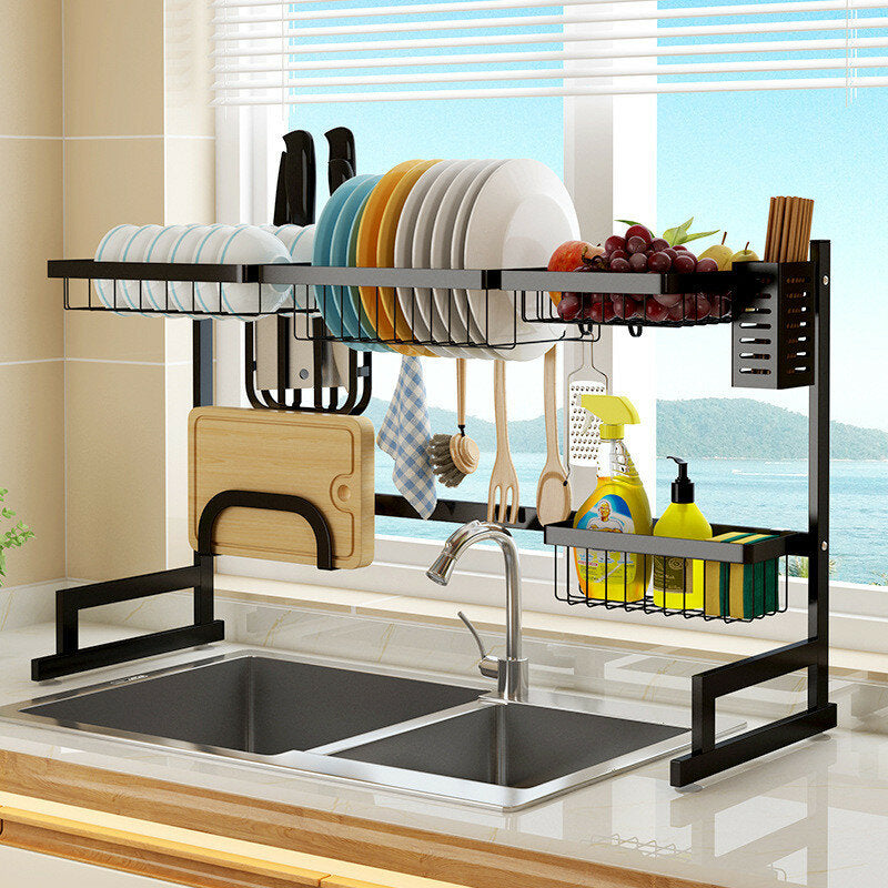 2-Layer Stainless Steel Over Sink Dish Drying Rack - Multifunctional Kitchen Counter Storage