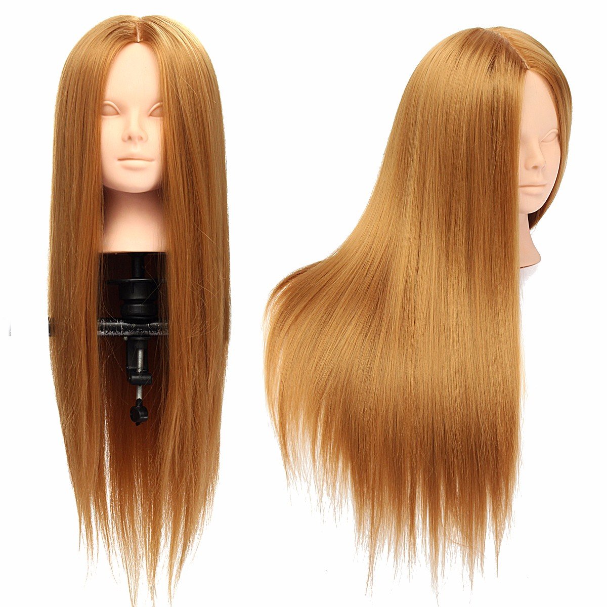 26" Long Hair Mannequin Head for Hairdressing, Makeup Practice with Clamp Holder