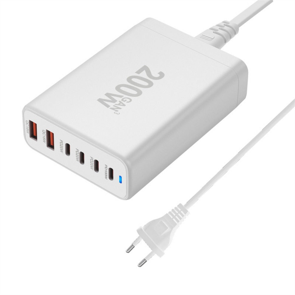 200 W GaN 6-Port USB PD-Schnellladegerät für iPhone, Huawei, Samsung