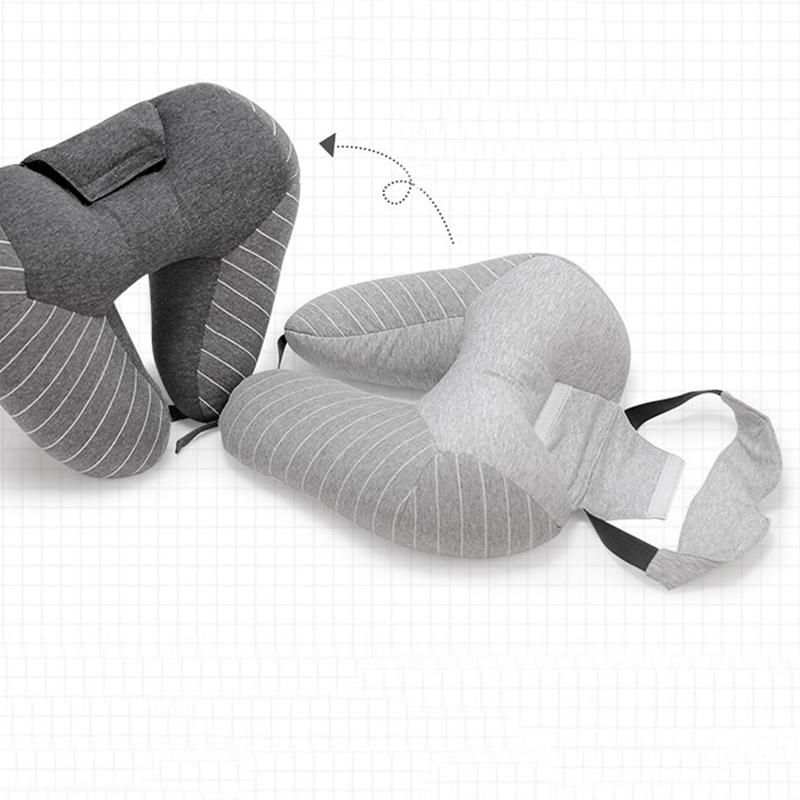 2-in-1 U-Shape Neck Pillow & Eye Mask Set - Cotton Headrest Cushion for Airplane Travel & Sleep