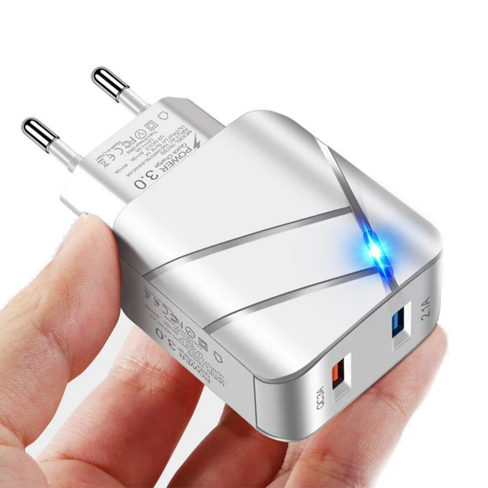 28W 2-Port USB PD Charger QC3.0 Fast Charging Adapter EU Plug for iPhone, Huawei, Samsung