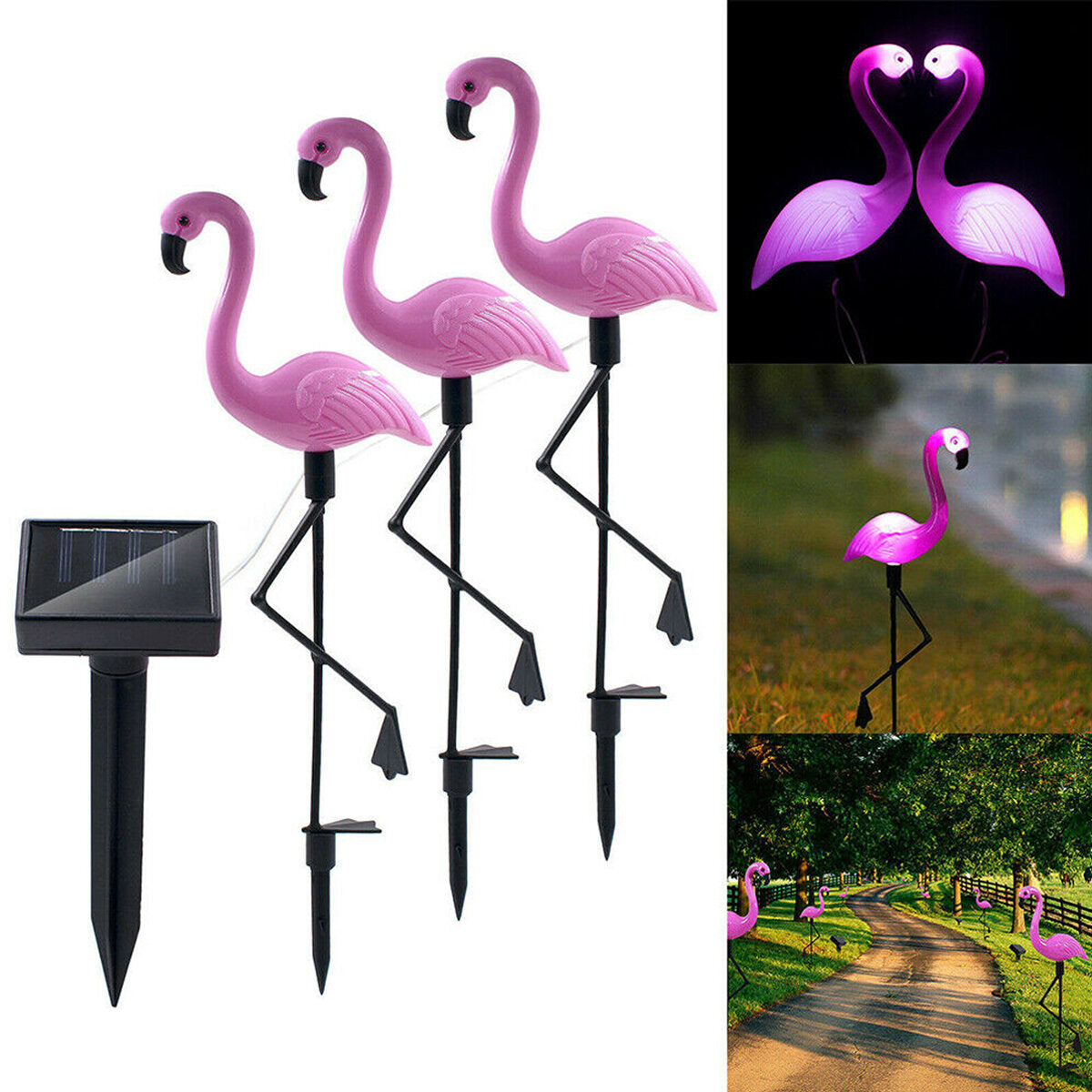 1/3Pcs Pink Flamingo Solar Garden Stake for Lawn, Patio, Yard, Walkway, Landscape Path