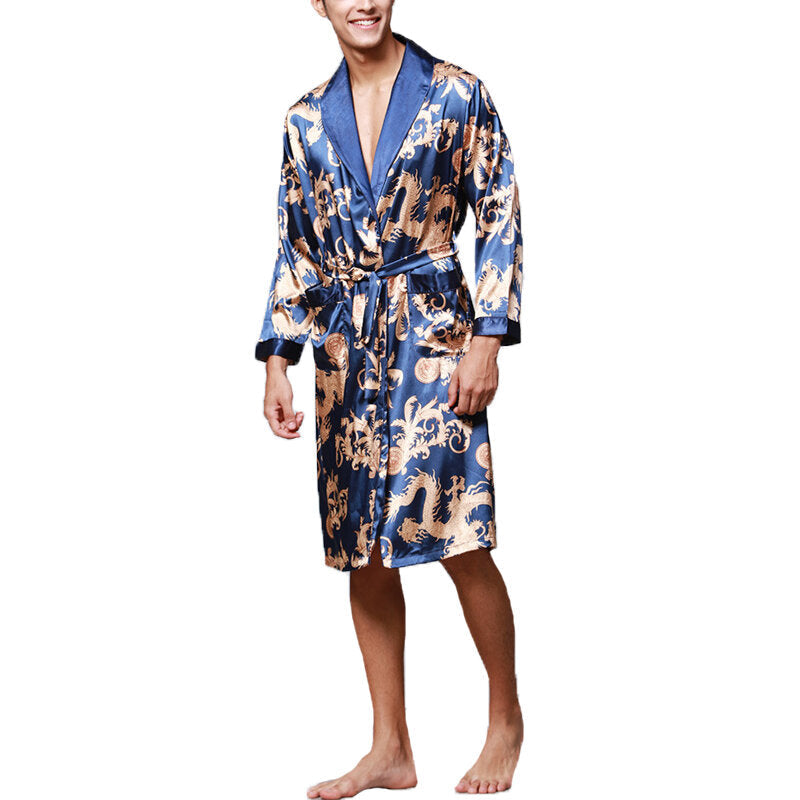 INCERUN Men's Satin Silk Pajamas Kimono Bathrobe Robe Dressing Gown Sleepwear Loungewear