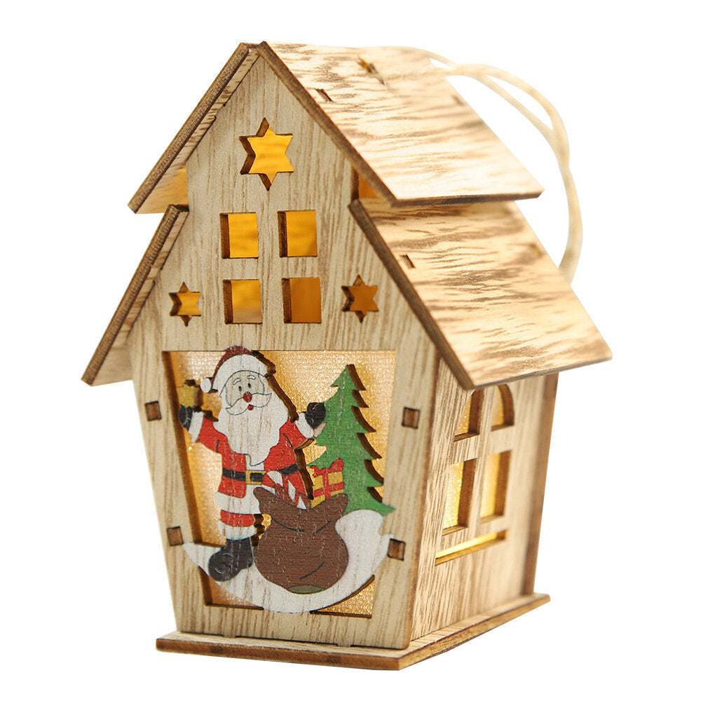 Christmas Lighted Wooden Cabin - Creative Assembly Small House Decoration with Luminous Colors