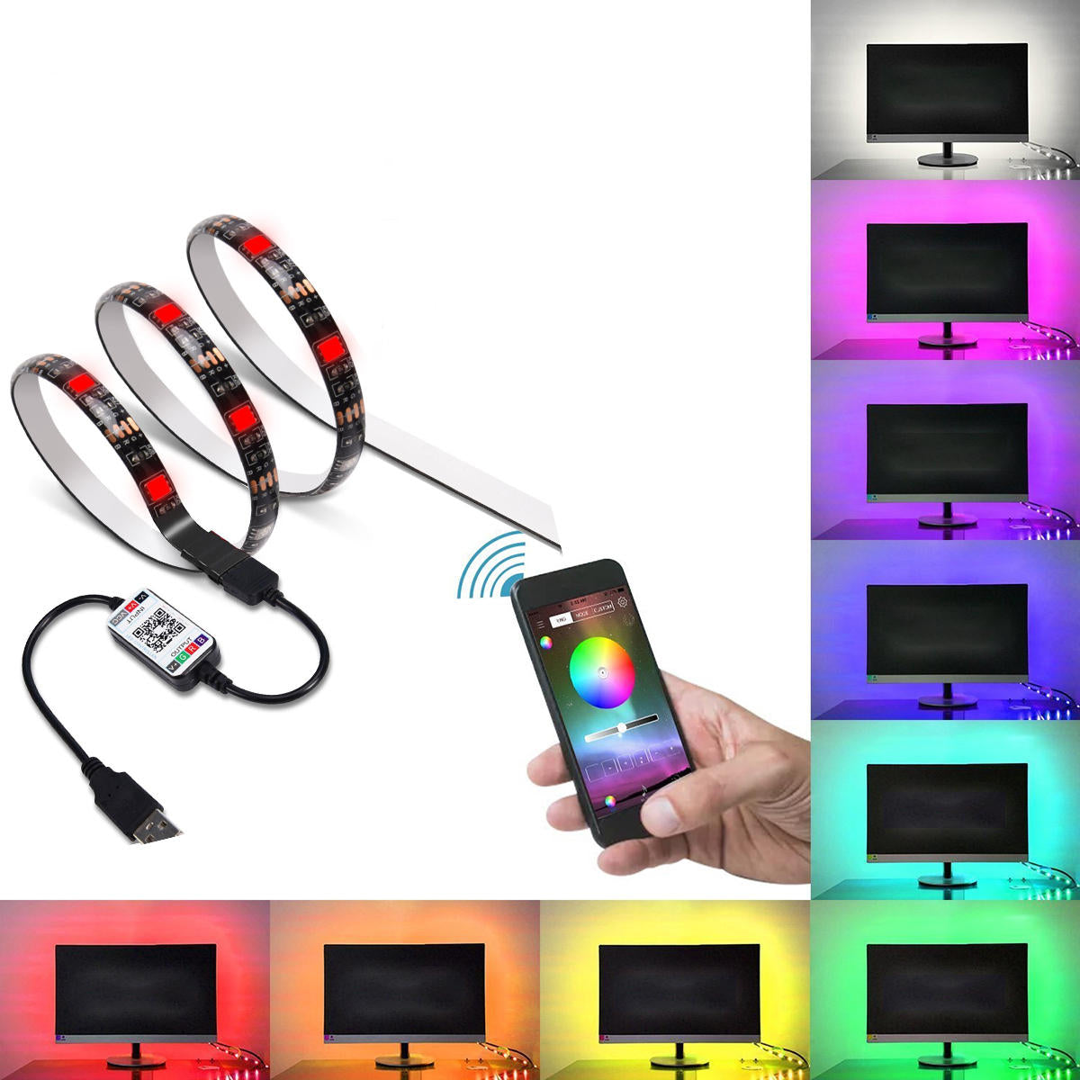 DC5V wasserdichter USB-RGB-LED-Lichtstreifen 1M-5M 5050 SMD Bluetooth-Steuerung für TV-/Computer-Hintergrundbeleuchtung