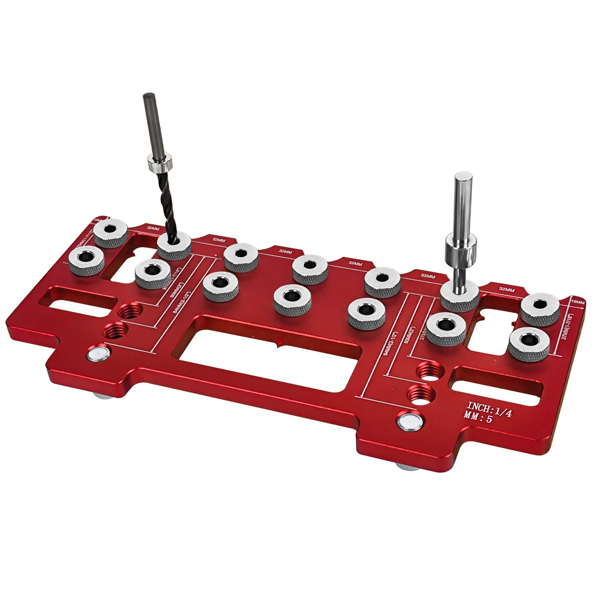 5mm 1/4 Inch Aluminum Alloy Cabinet Hardware Jig - Pocket Hole Drill Guide & Shelf Pin Punch Locator for Straight Holes