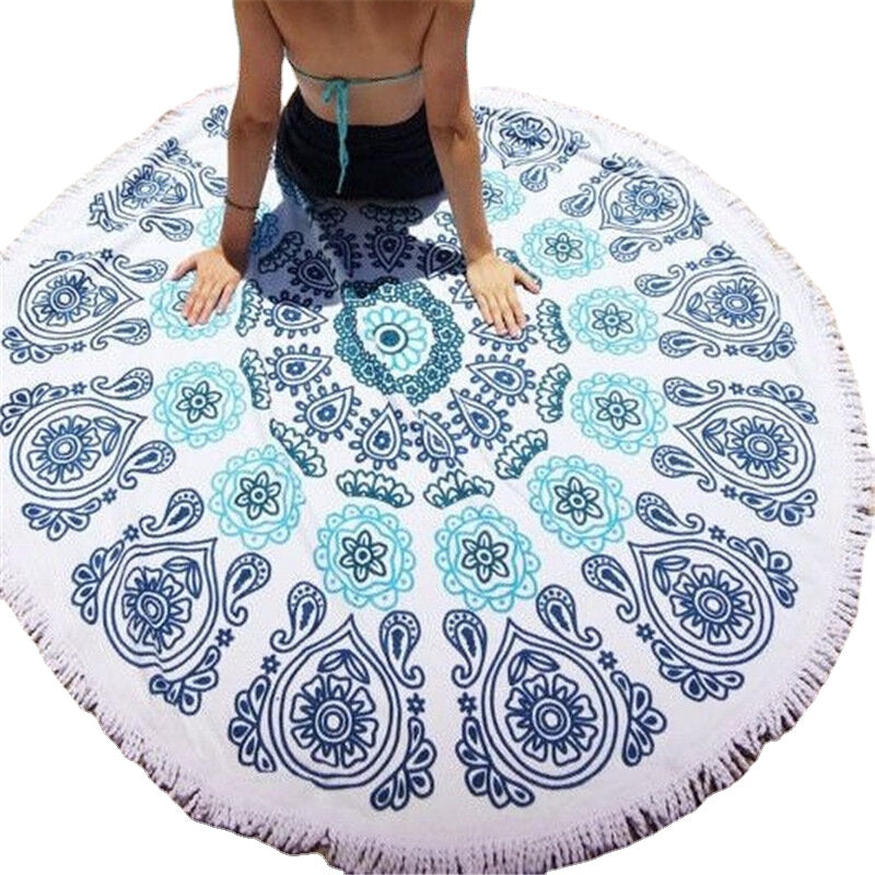 150cm Pure Cotton Round Beach Towel, Yoga Mat, Bed Sheet, Tapestry, Tablecloth - Cut Pile Printing