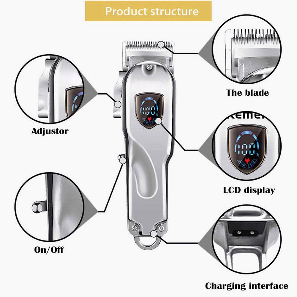 Retro All-Metal Cordless Electric Hair Trimmer - Portable Oil Head Clipper