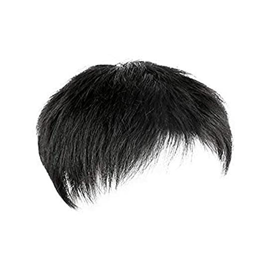 Natural Black Short Men's Topper Wig - Real Human Hair Toupee with Clips for Daily Wear