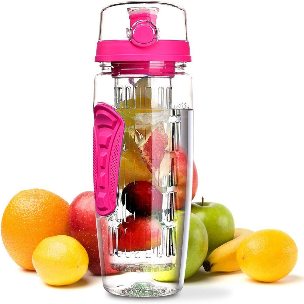 1L Sport Fruit Infuser Water Bottle with Dual Grips and Flip Top Lid for Office and Home