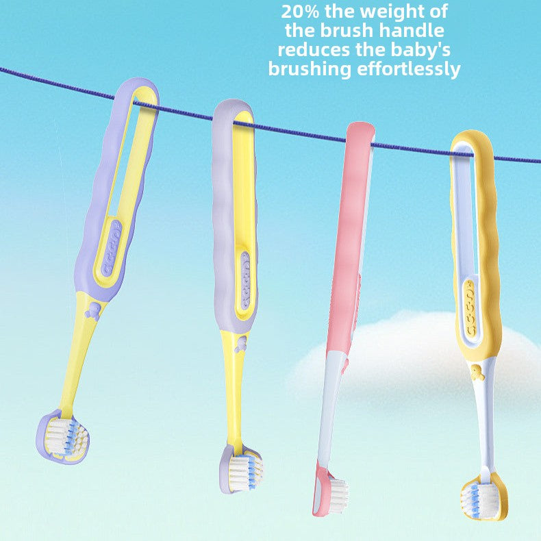 Children's 3-Sided Toothbrush - Soft Bristle for Ages 3-12, 2-Pack