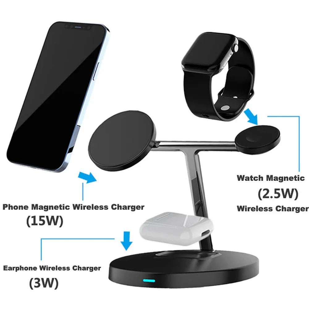 Fast Wireless Magnetic Charger Stand for iPhone, Samsung, Xiaomi, Apple Watch & AirPods