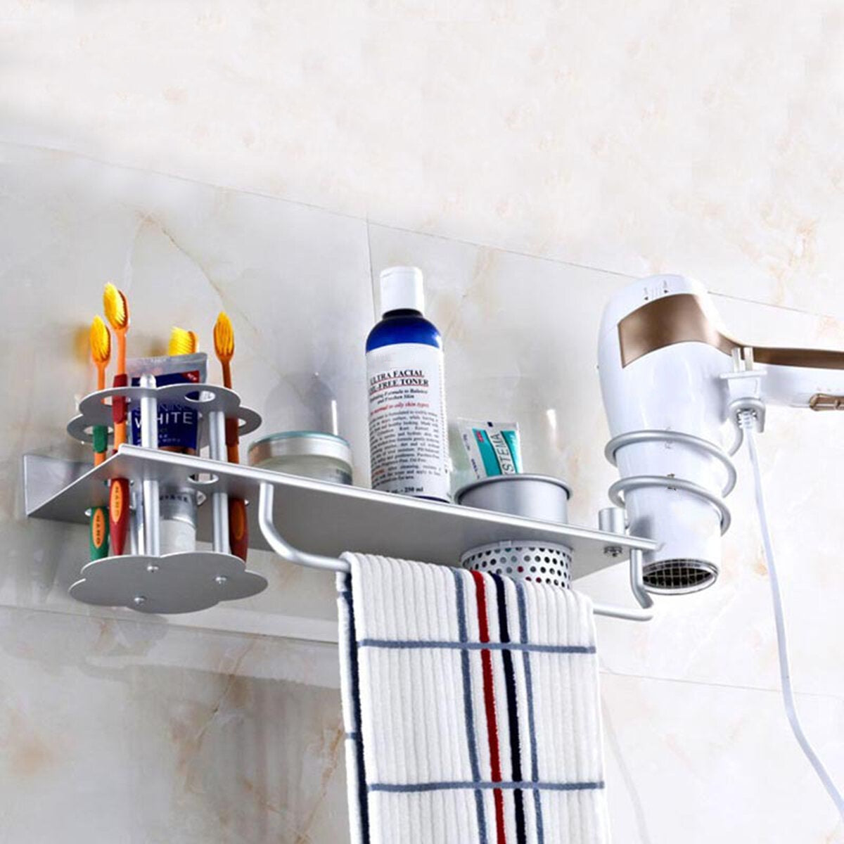 Space Aluminum Multifunctional Hair Dryer Bracket and Bathroom Shelf