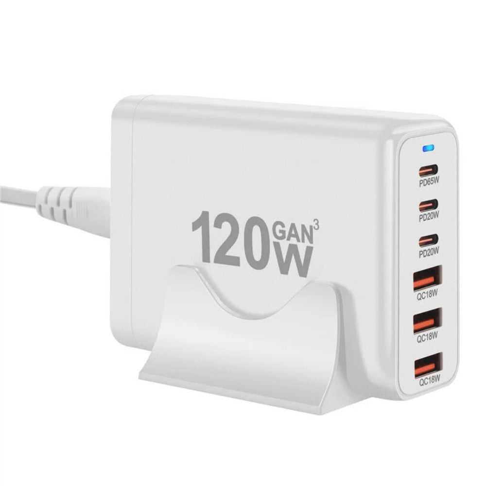 120W GaN 6-Port USB PD Ladegerät, Schnellladestation für iPhone, Huawei, Samsung