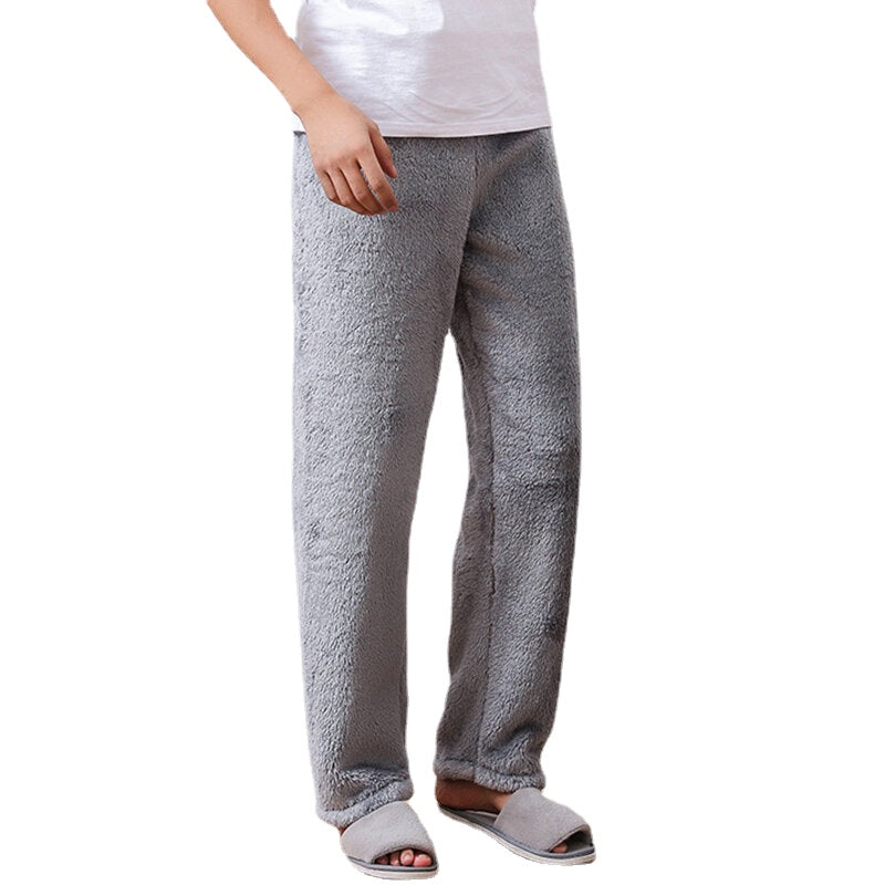 Men's Thick Flannel Sleepwear Pants - Warm Solid Color for Autumn and Winter