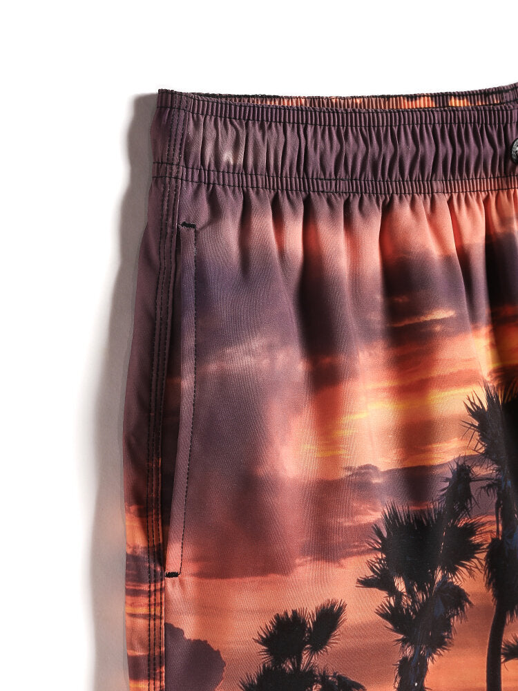 Lockere Boardshorts für Herren mit Strandlandschafts-Print und Kordelzug in der Taille