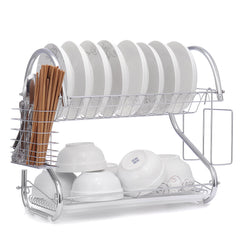 2-Tier Dish Drying Rack with Utensil and Cup Holders, Dish Drainer for Kitchen Counter