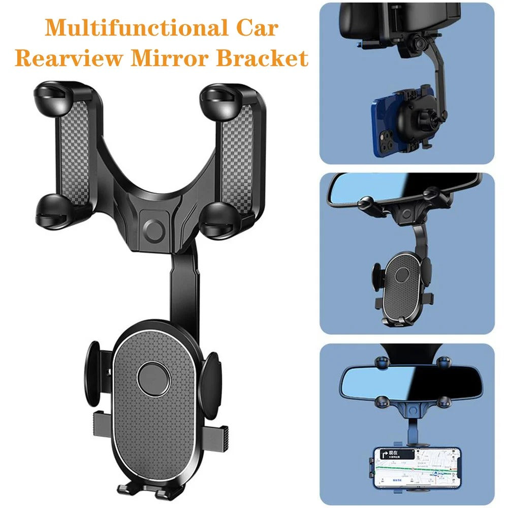 360 Degree Rotating Car Phone Holder - Rearview Mirror Clip Bracket for All Cell Phones