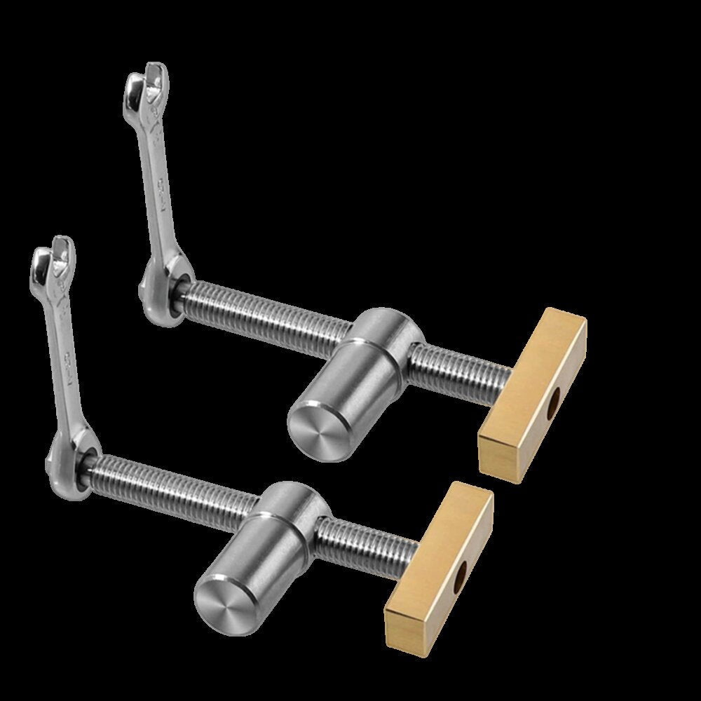 20mm Woodworking Desktop Clamp Set - 2PCS with Dog Hole Stops, Brass & Stainless Steel Clamps