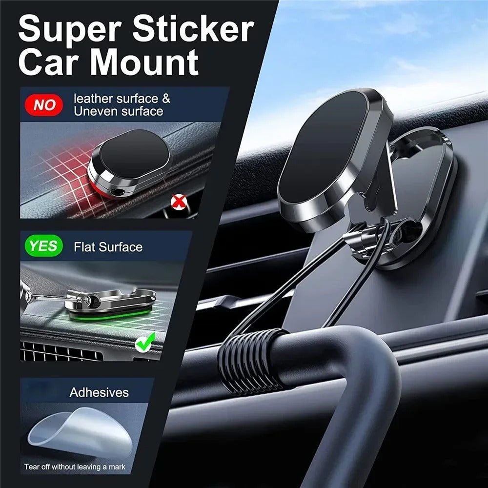 Foldable 720 Degree Magnetic Car Phone Holder Mount for iPhone & Xiaomi Devices