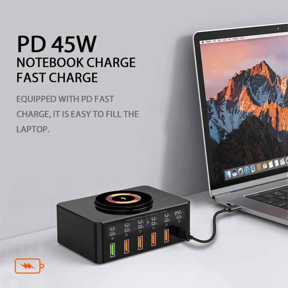 65W 6-Port USB PD Charger, Fast Wireless Charging Station for iPhone, Huawei, Xiaomi, Samsung