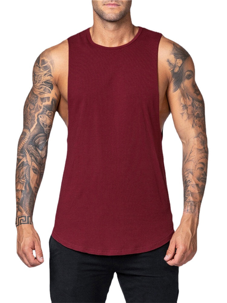 Atmungsaktive ärmellose Fitness-Tanktops aus Baumwolle für Herren – 5 Unifarben