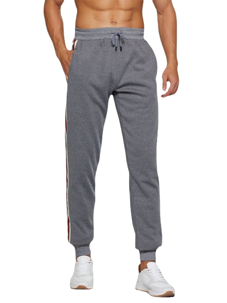 Herren Jogginghose mit seitlichen Streifen, dick, sportliche Passform, Kordelzug, mittlere Taille