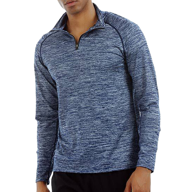 Men's Long Sleeve Zipper Neck Sportswear T-Shirts - Stretch, Quick-Drying, Tight Fit, Warm Fitness Blazer