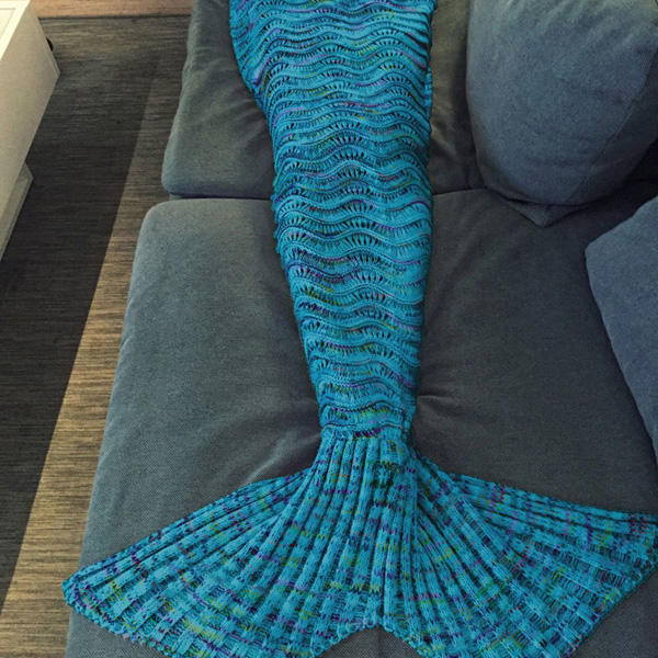 Wave Yarn Strickdecke mit Meerjungfrauenschwanz, 180 x 90 cm, Geburtstagsgeschenk, Bettunterlage, Schlafsack