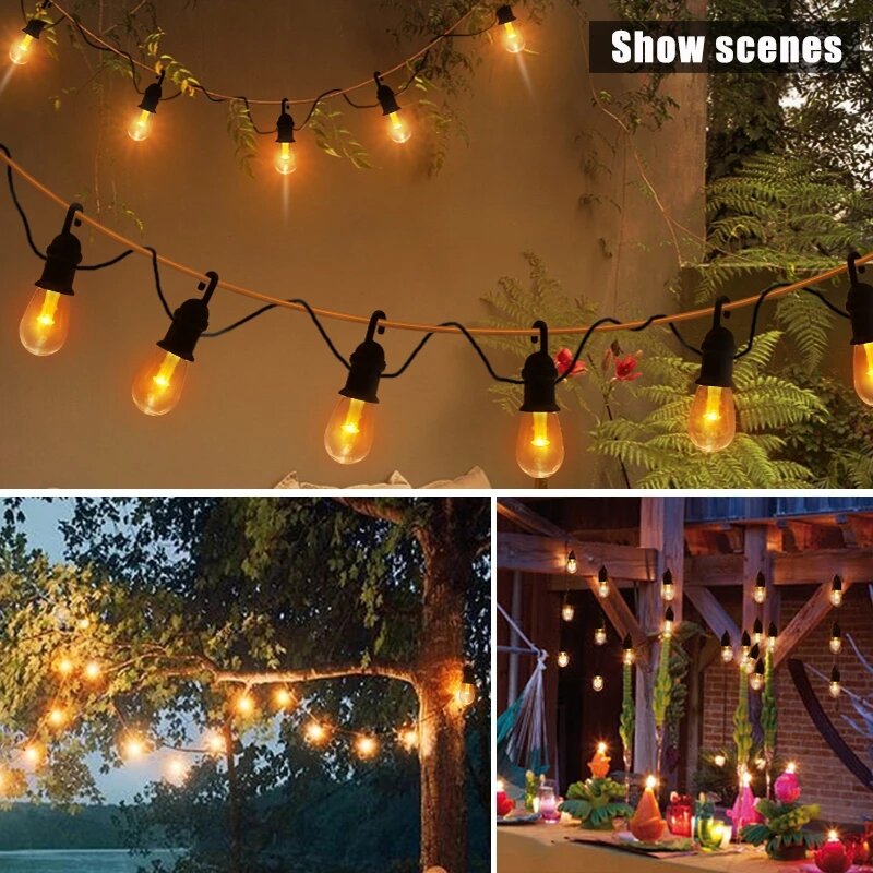 12 Bulbs Solar String Lights, Waterproof Edison 48FT, Warm White for Garden, Yard, Patio, Tree Decoration