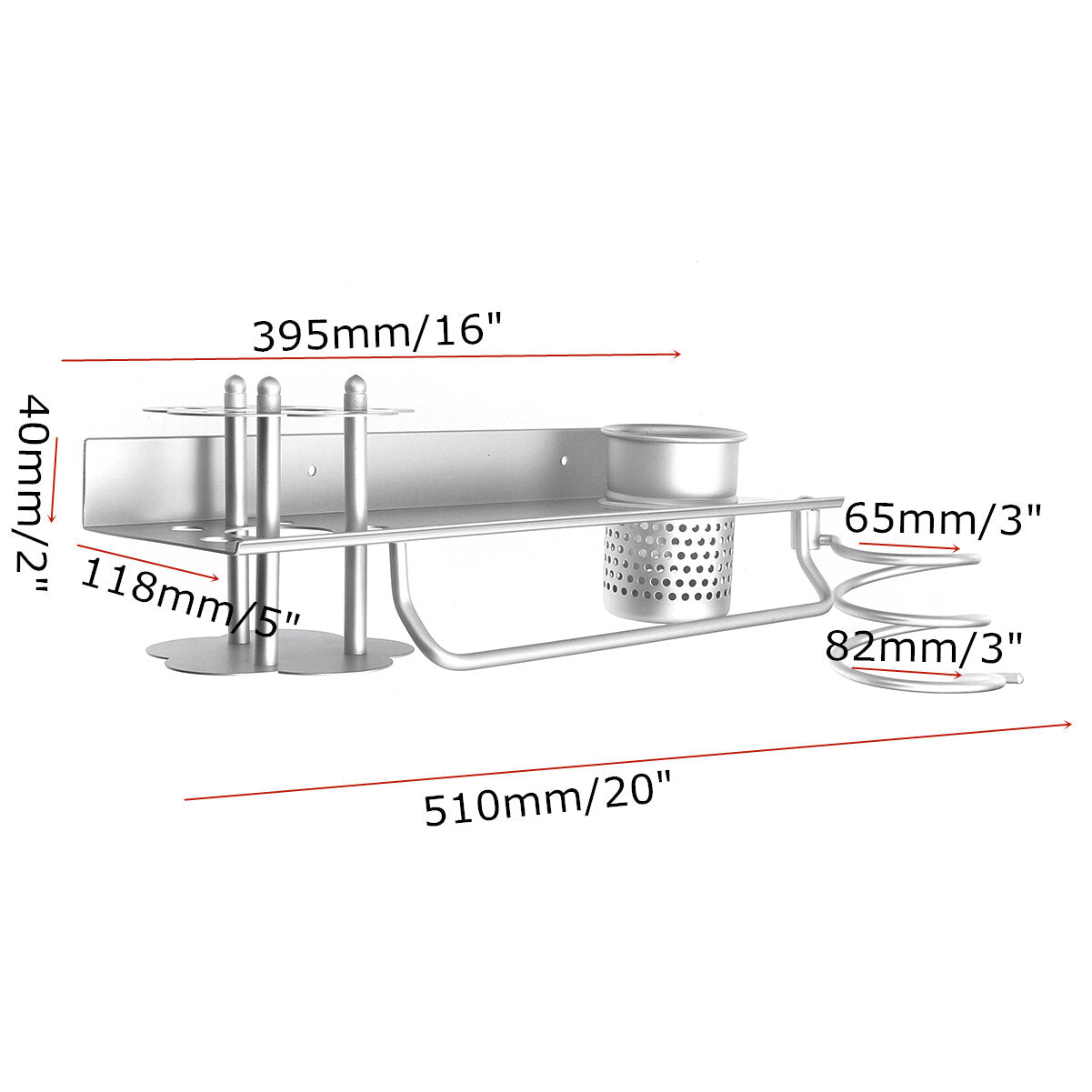 Space Aluminum Multifunctional Hair Dryer Bracket and Bathroom Shelf