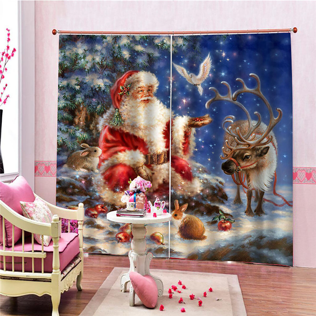 132x160cm Christmas Blackout Curtains for Living Room - Festive Printed Window Decorations