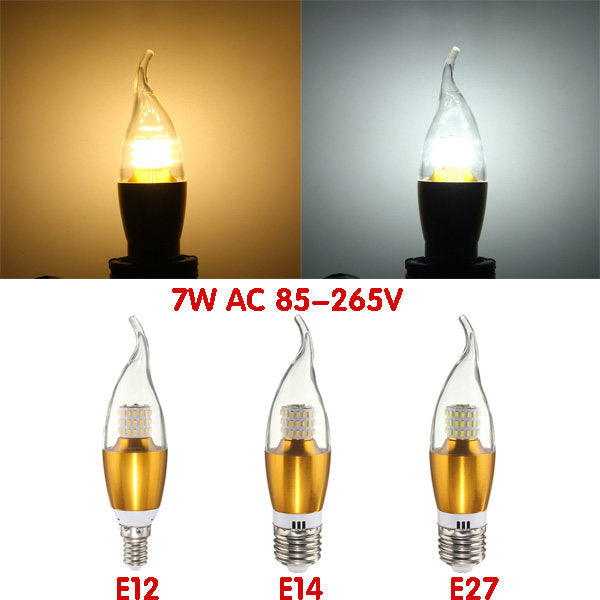 E27 E12 E14 7W SMD 3014 LED Candle Light Lamp, 470LM, Warm White/White, Non-Dimmable, AC 85-265V