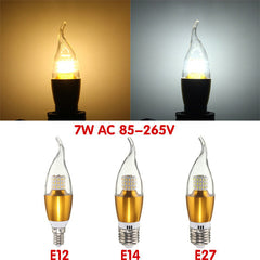E27 E12 E14 7W SMD 3014 LED Candle Light Lamp, 470LM, Warm White/White, Non-Dimmable, AC 85-265V