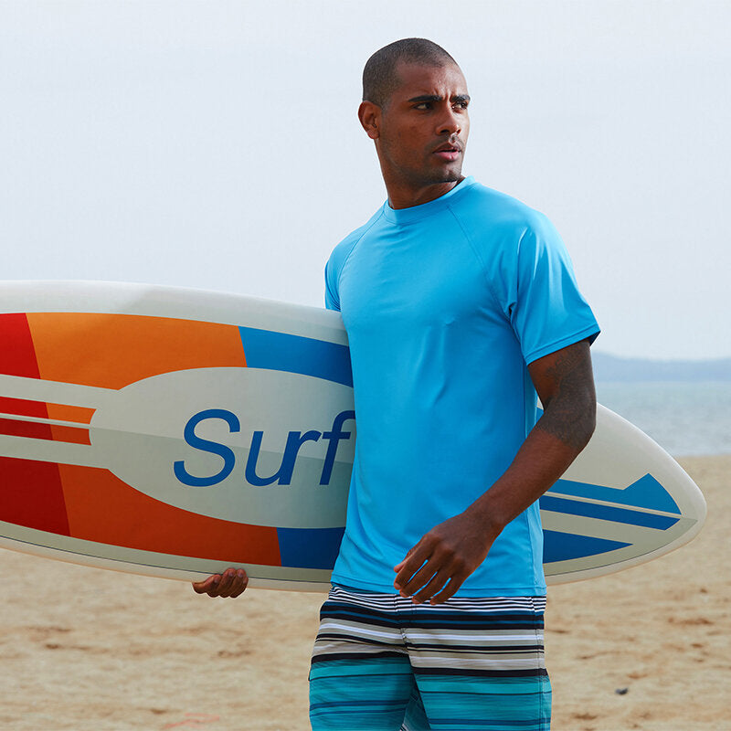 Herren Sommer Surfen Atmungsaktiv Rundhals Kurzarm Bademode Tops