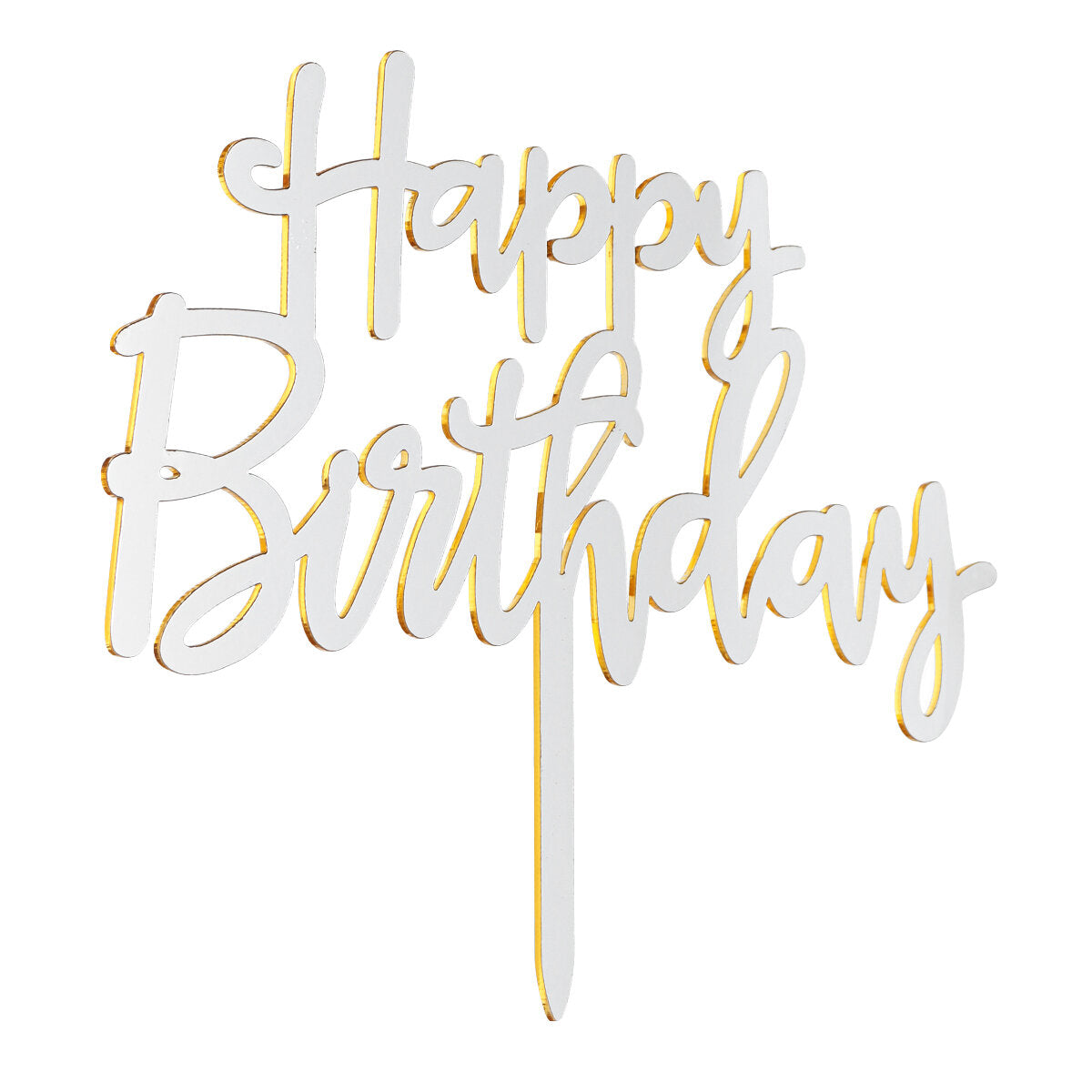 Gold & Silver Acrylic Mirror Happy Birthday Cake Topper Decorations