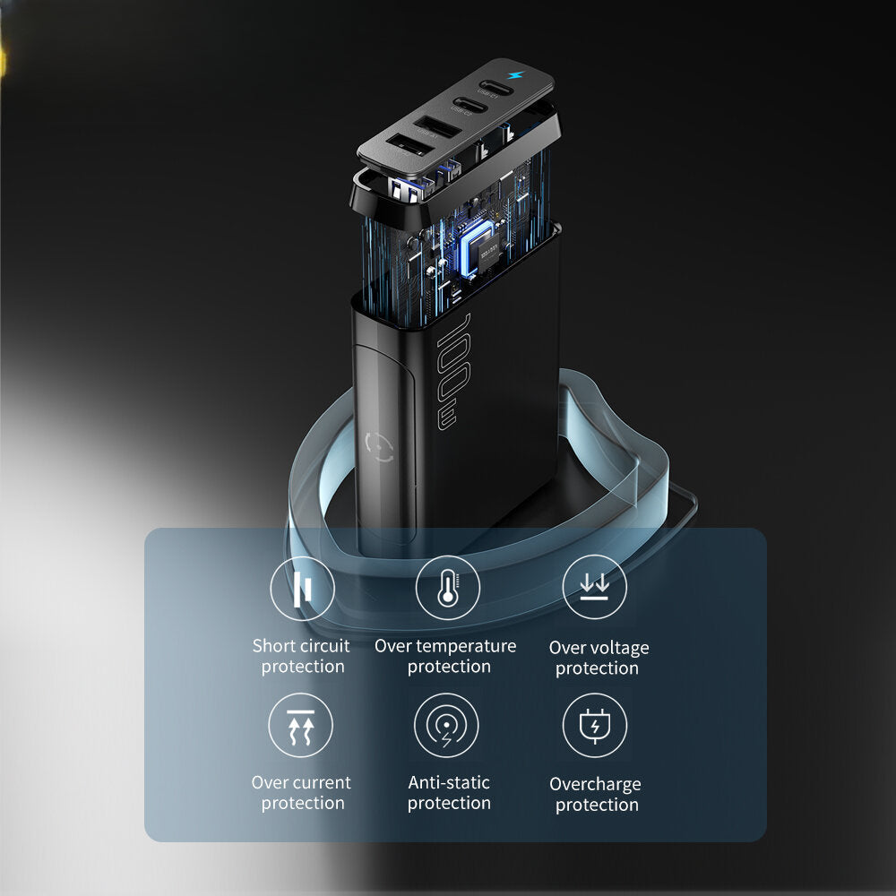 100 W GaN 4-Port USB PD-Ladegerät: 2 USB-C &amp; 2 USB-A Schnellladeadapter für iPhone, Samsung, Huawei, Oppo