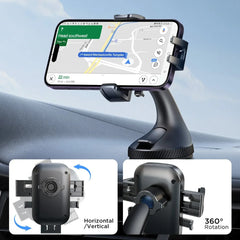 Universal Car Phone Holder Mount - Strong Suction, 360 Degree Rotation, Hands-Free Use