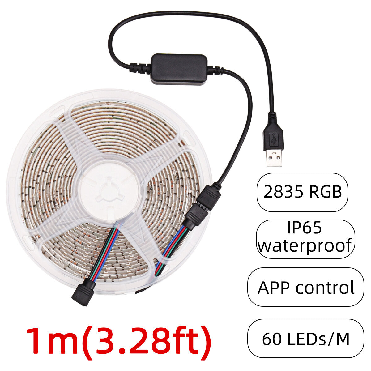 1-5M RGB LED Strip Lights, APP Control, IP65 Waterproof, TV Backlight, USB Powered