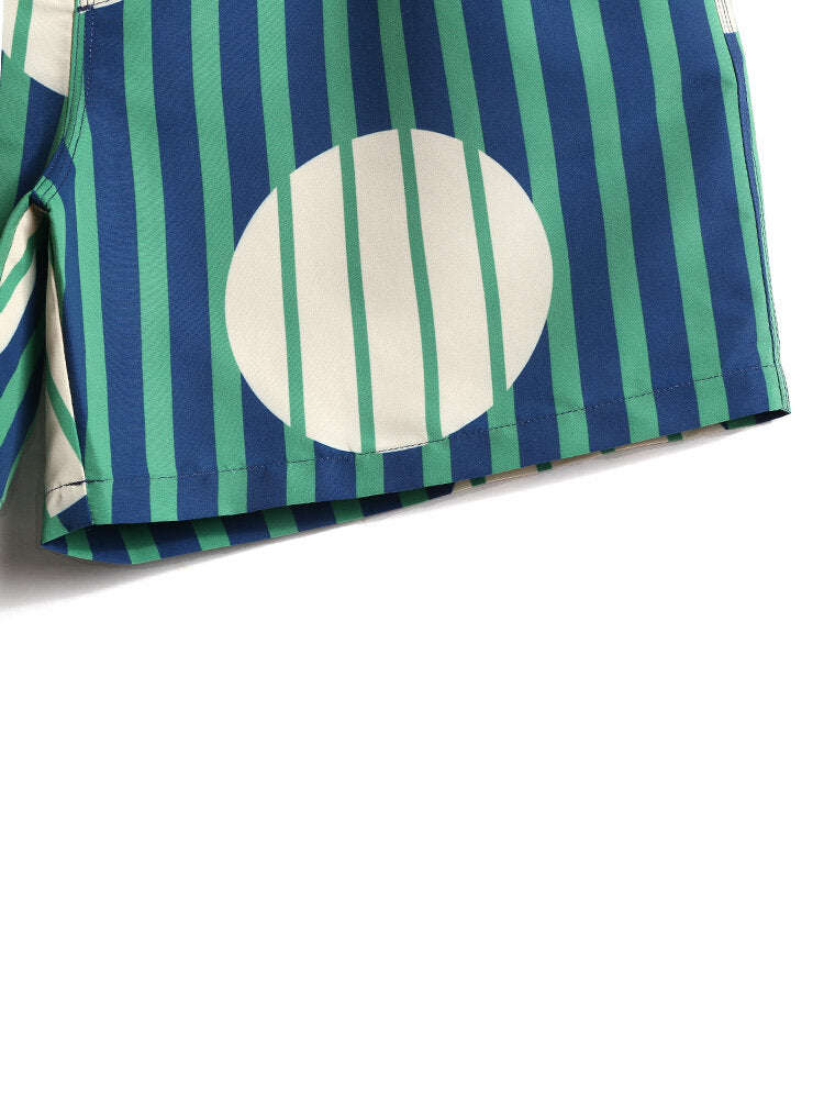 Schnelltrocknende Strandshorts mit Streifen- und Kreis-Print für Herren mit Kordelzug