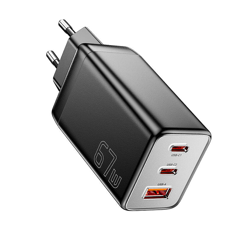 67W GaN 3-Port USB PD Ladegerät: Schnellladeadapter mit 2 USB-C &amp; 1 USB-A für iPhone, Xiaomi, Huawei, Samsung