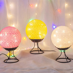 LED Linen Rattan Ball Desk Lamp - USB, Switch Button, Creative Romantic Night Light