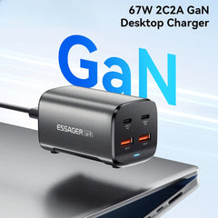 67W 4-Port GaN USB PD Charger: 2 USB-A & 2 USB-C, Fast Charging, EU/US Plug, 1M Cable